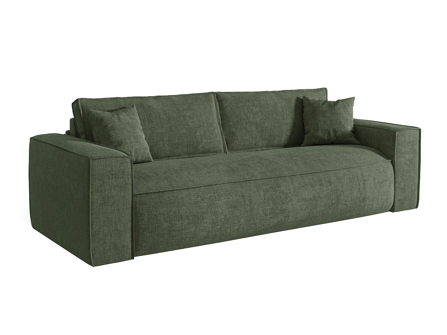 Canapé 3 places convertible express en tissu vert sapin - Couchage 140 cm - Matelas 16 cm avec mémoire de forme - AMELIA