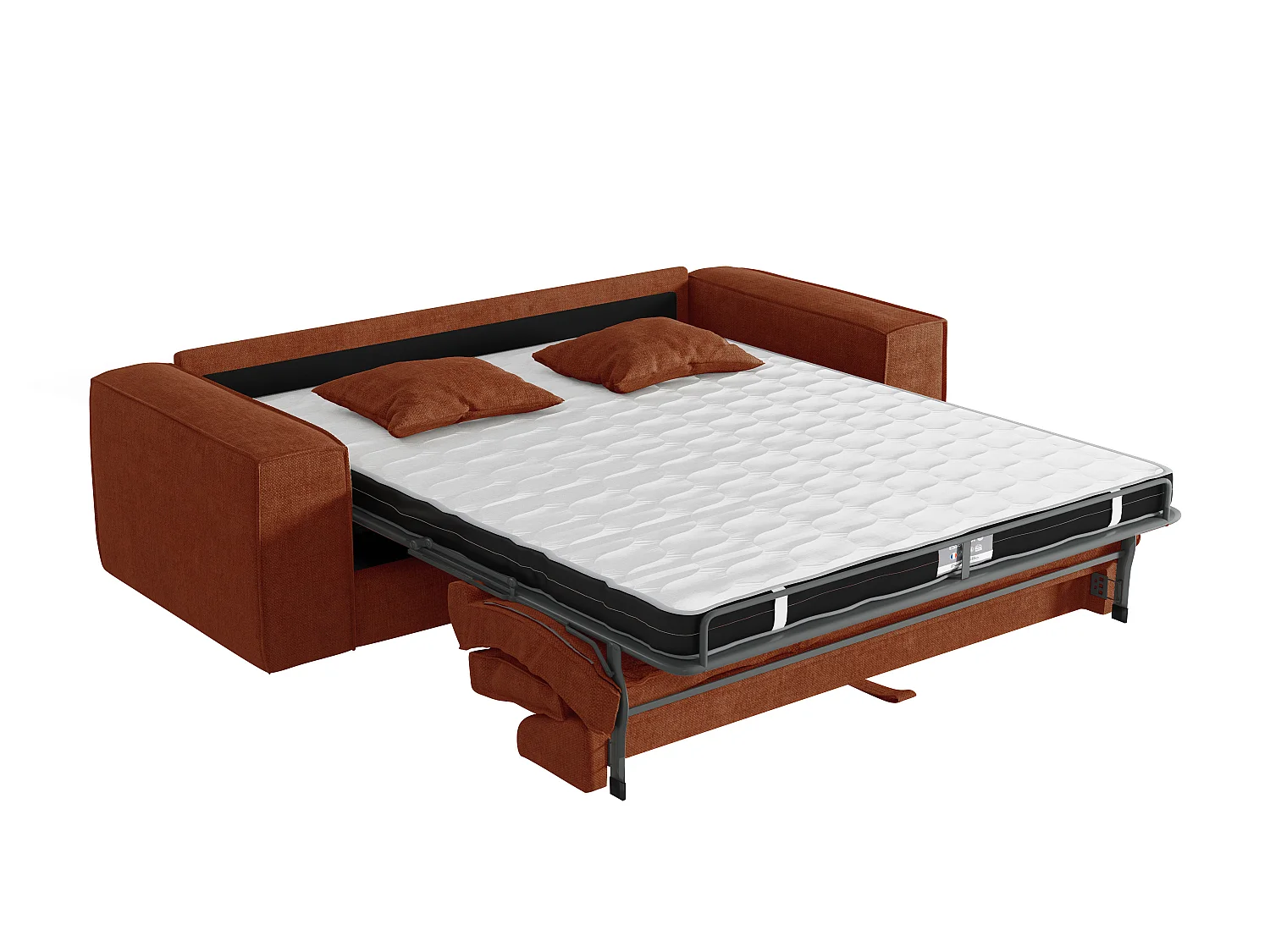 Canapé 3 places convertible express en tissu terracotta - Couchage 140 cm - Matelas 13 cm avec mémoire de forme - AMELIA
