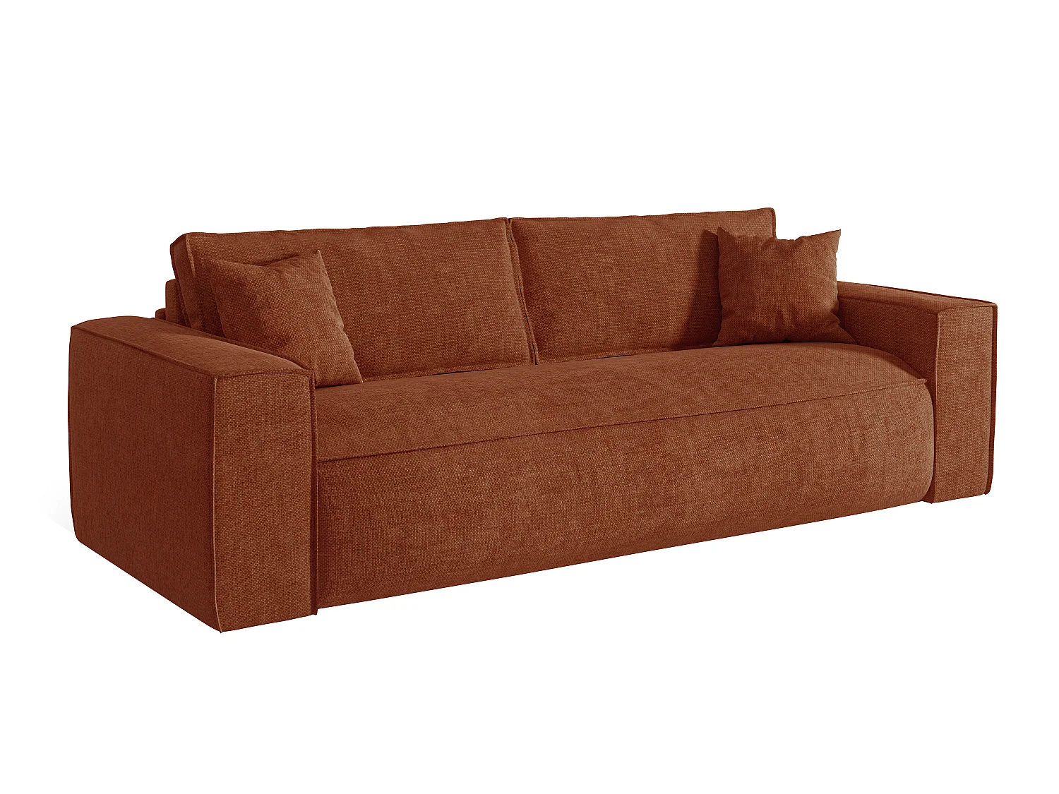 Canapé 3 places convertible express en tissu terracotta - Couchage 140 cm - Matelas 13 cm avec mémoire de forme - AMELIA