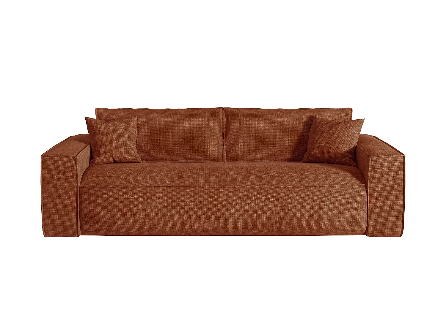 Canapé 4 places convertible express en tissu terracotta - Couchage 160 cm - Matelas 16 cm avec mémoire de forme - AMELIA