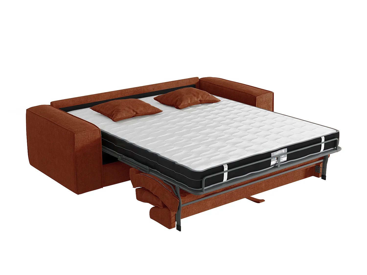 Canapé 4 places convertible express en tissu terracotta - Couchage 160 cm - Matelas 16 cm avec mémoire de forme - AMELIA
