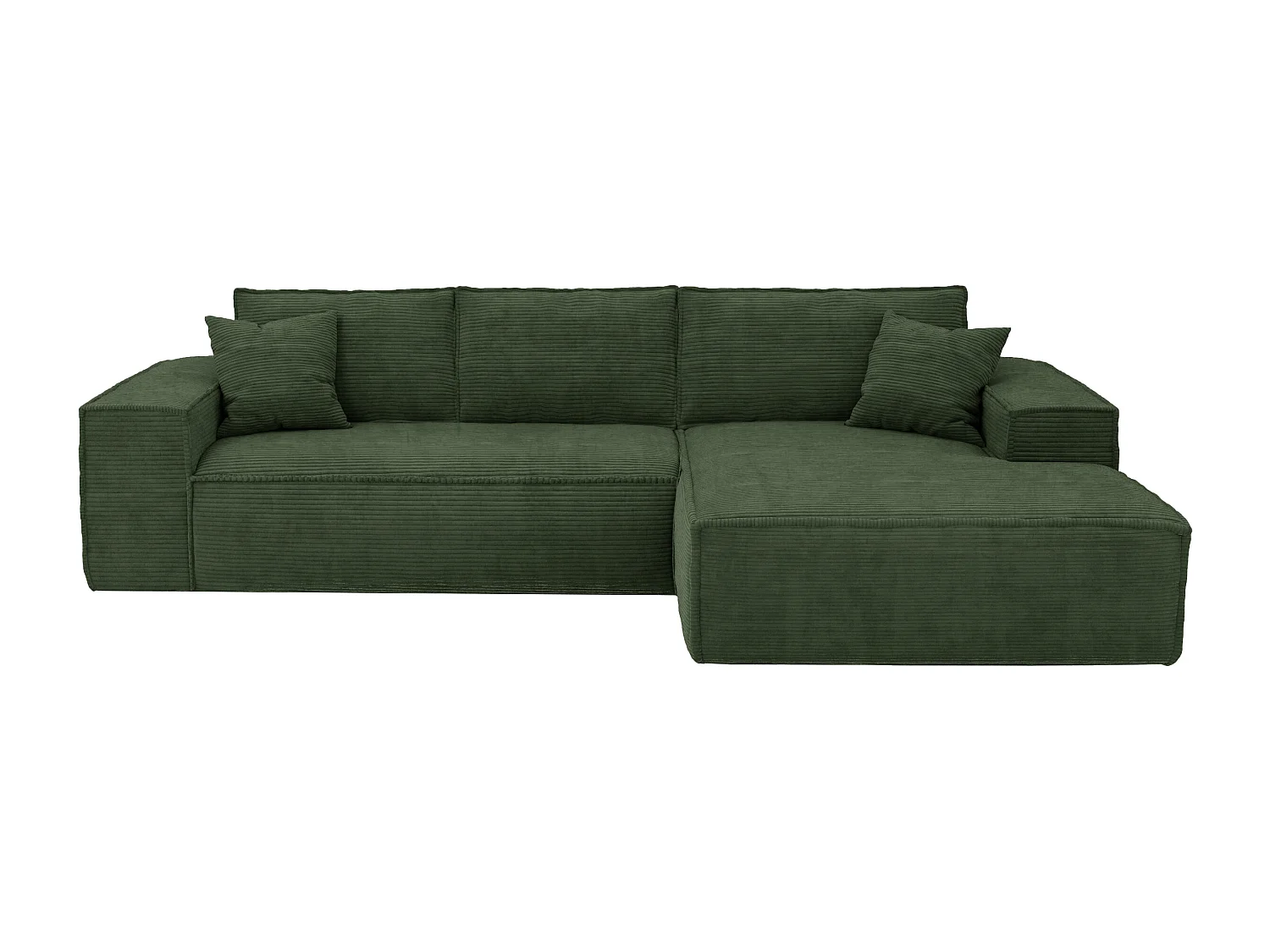 Canapé d'angle droit convertible express en velours côtelé vert sapin - Couchage 140 cm - Matelas 13 cm avec mémoire de forme - AMELIA