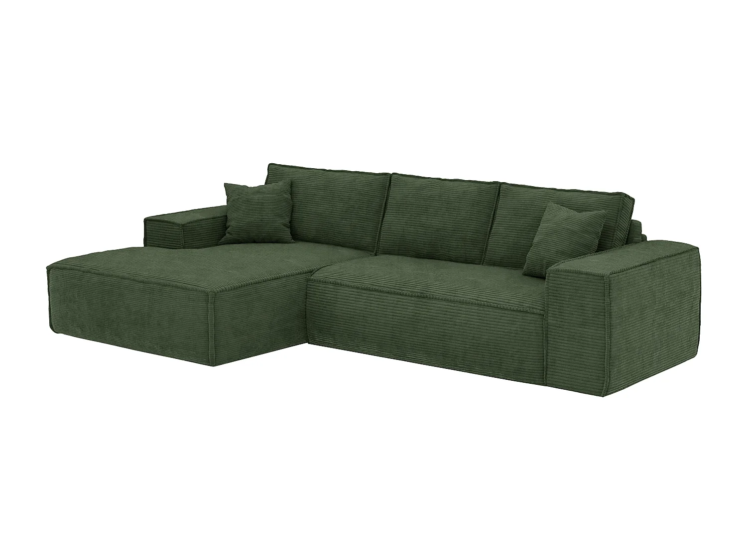 Canapé d'angle gauche convertible express en velours côtelé vert sapin - Couchage 140 cm - Matelas 13 cm avec mémoire de forme - AMELIA