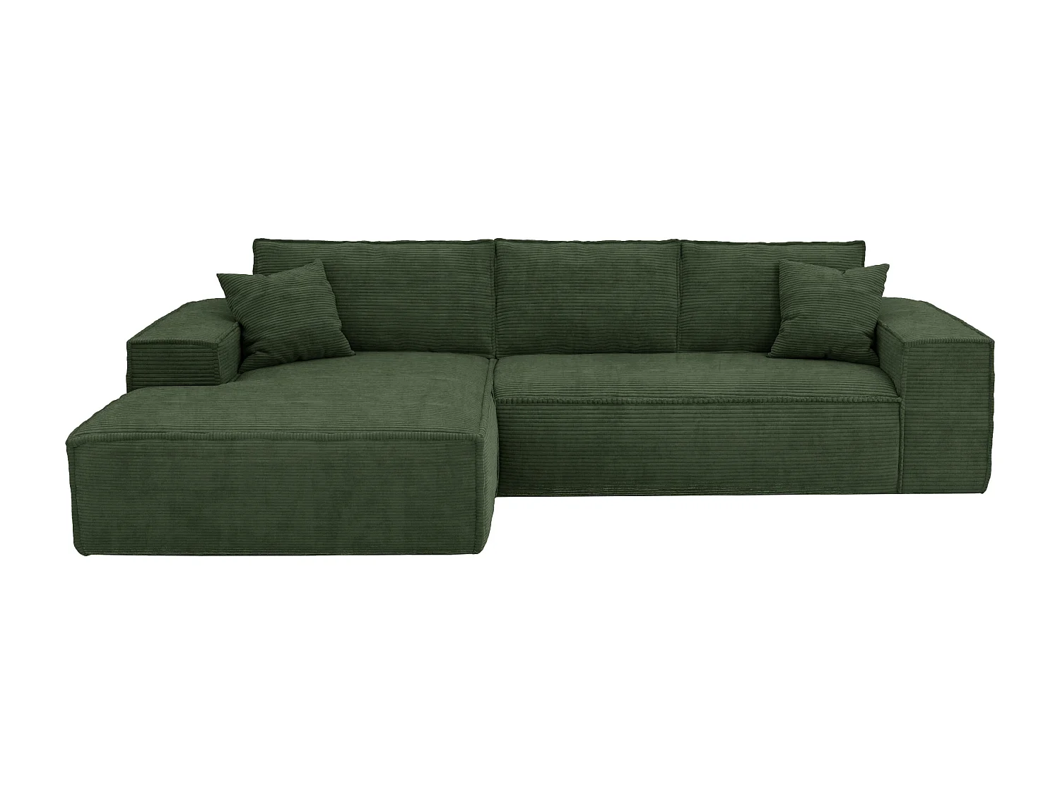 Canapé d'angle gauche convertible express en velours côtelé vert sapin - Couchage 140 cm - Matelas 13 cm avec mémoire de forme - AMELIA