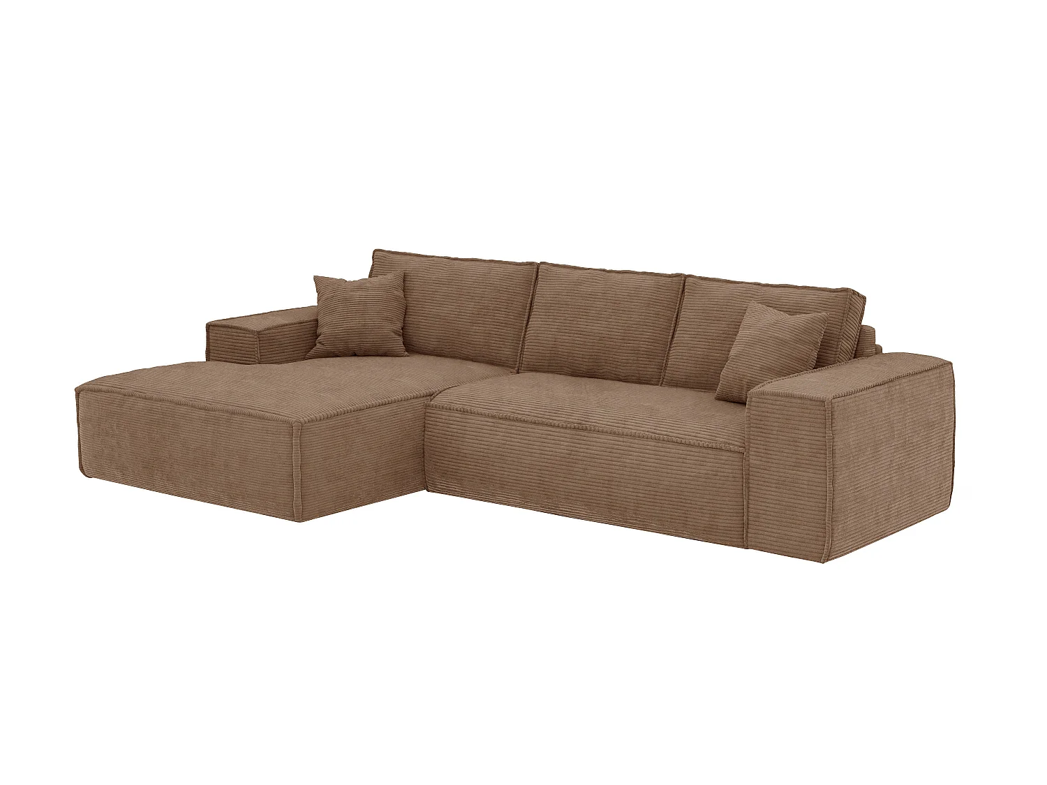 Canapé d'angle gauche convertible express en velours côtelé taupe - Couchage 140 cm - Matelas 13 cm avec mémoire de forme - AMELIA