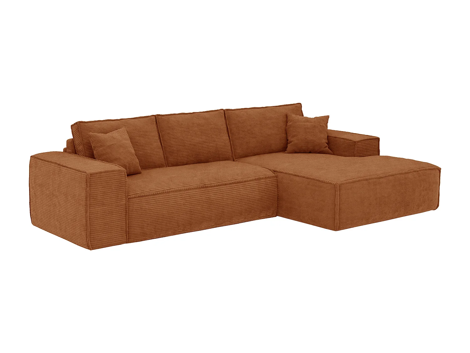 Canapé d'angle droit convertible express en velours côtelé terracotta - Couchage 140 cm - Matelas 13 cm avec mémoire de forme - AMELIA