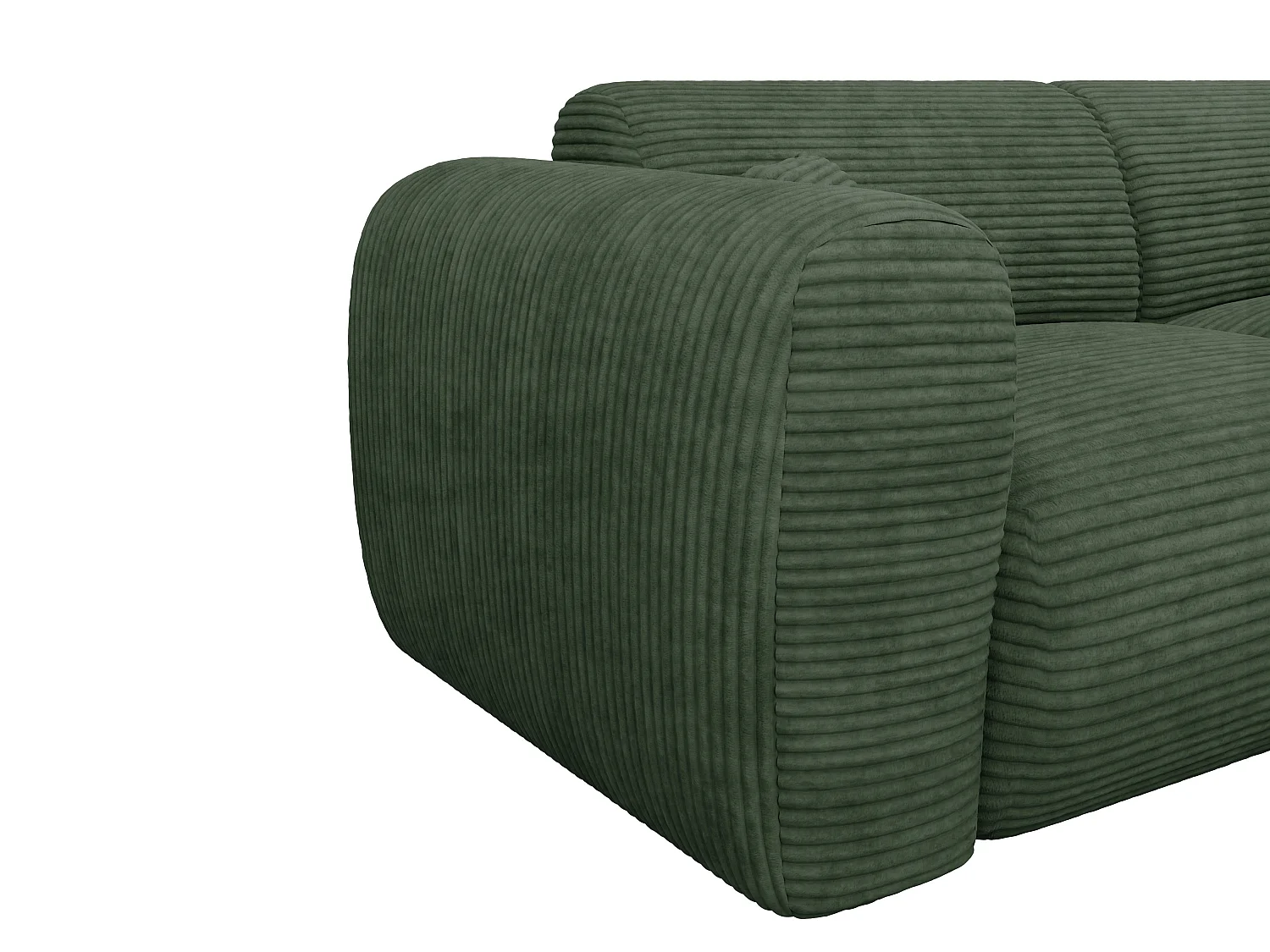 Grand canapé d'angle droit convertible express en velours côtelé vert - Matelas 13 cm mémoire de forme POGNI