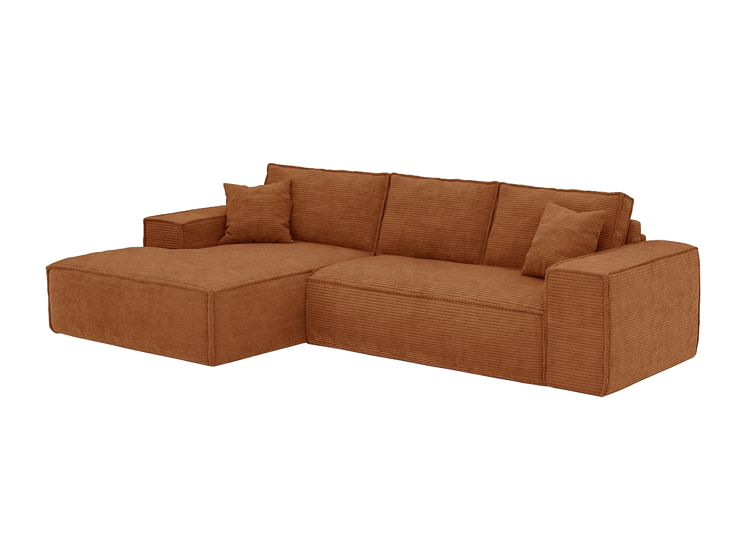 Canapé d'angle gauche convertible express en velours côtelé terracotta - Couchage 140 cm - Matelas 13 cm avec mémoire de forme - AMELIA