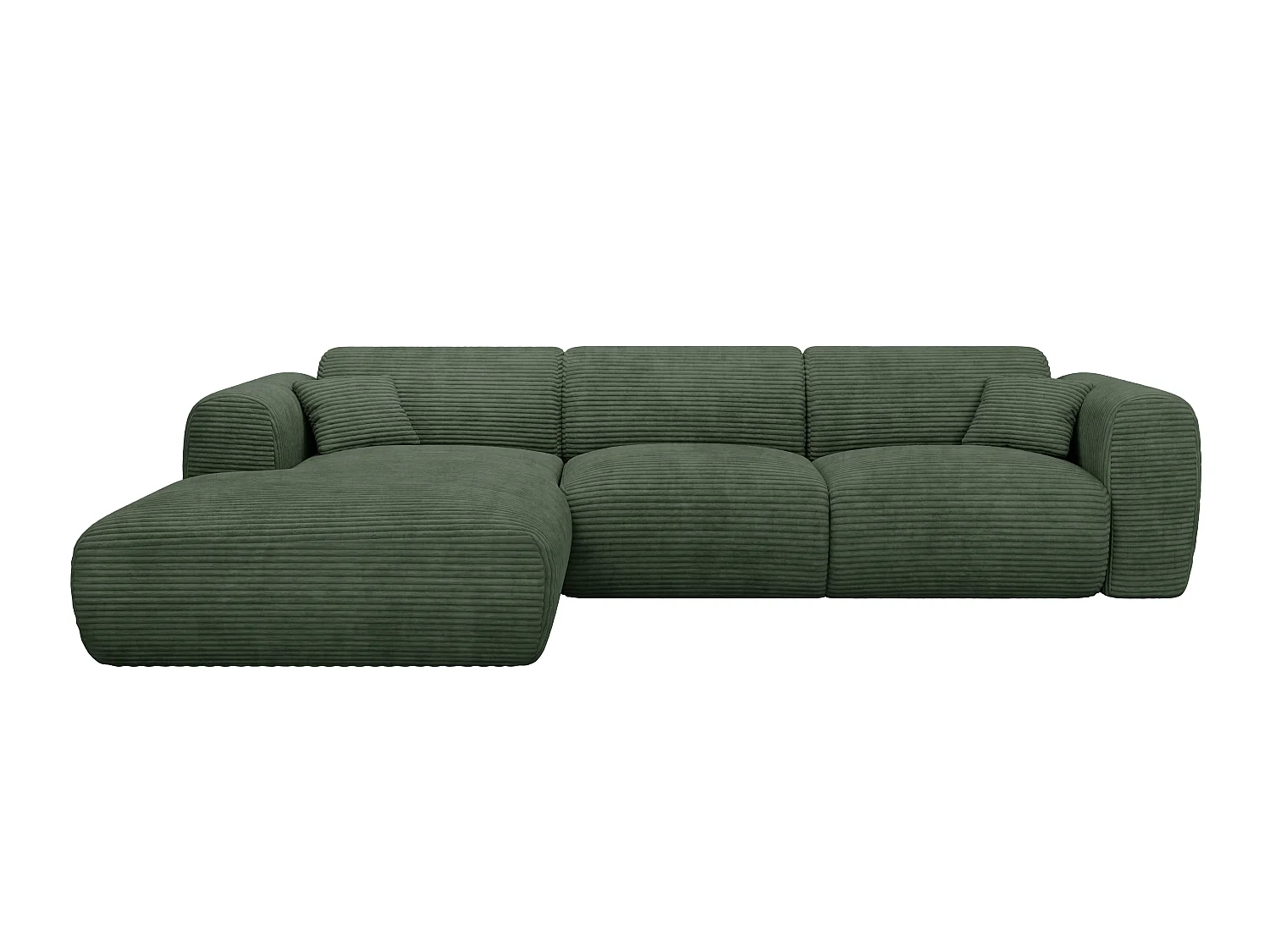 Grand canapé d'angle gauche convertible express en velours côtelé vert - Matelas 13 cm mémoire de forme POGNI