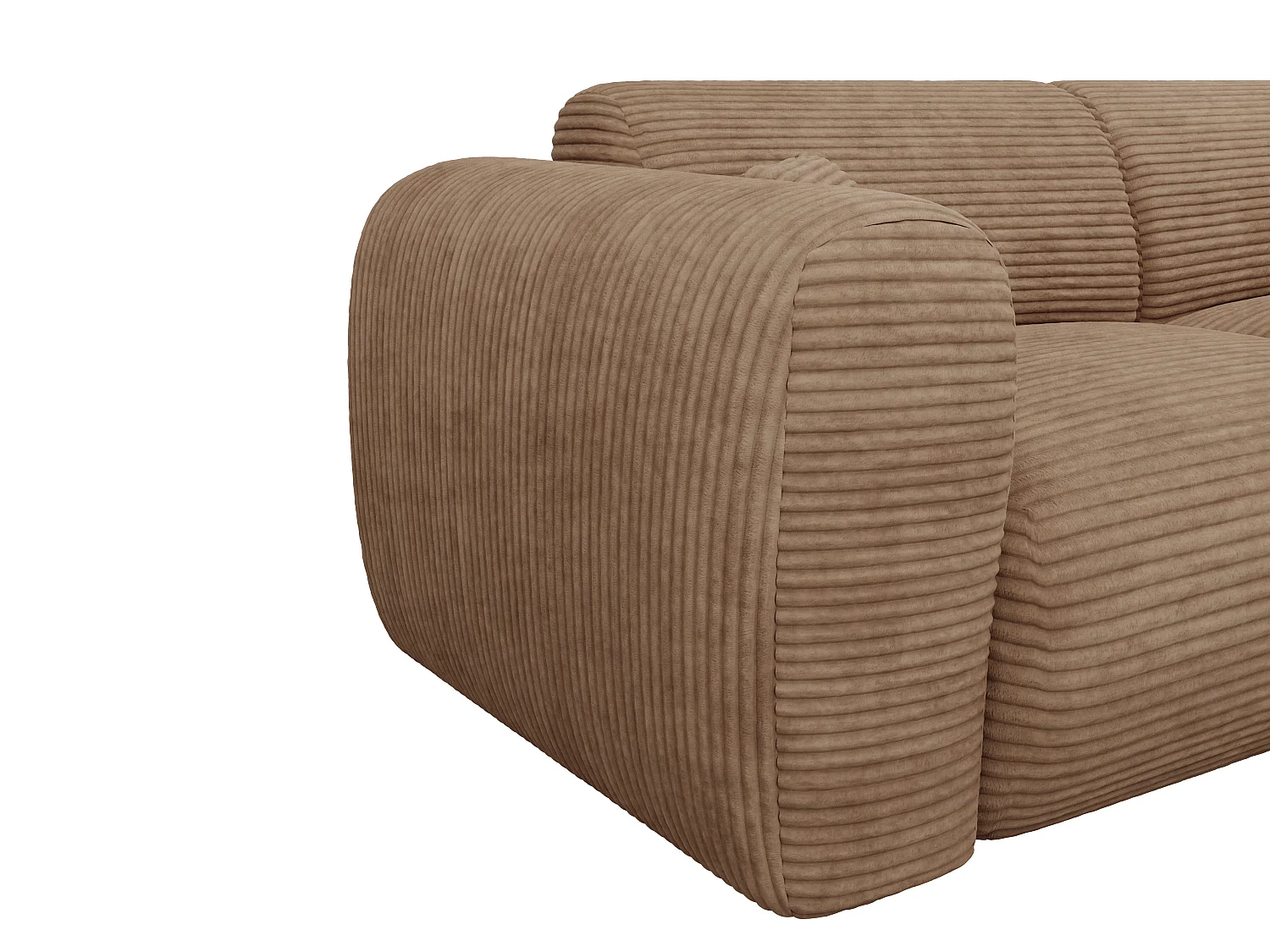 Grand canapé d'angle droit convertible express en velours côtelé taupe - Matelas 13 cm mémoire de forme POGNI