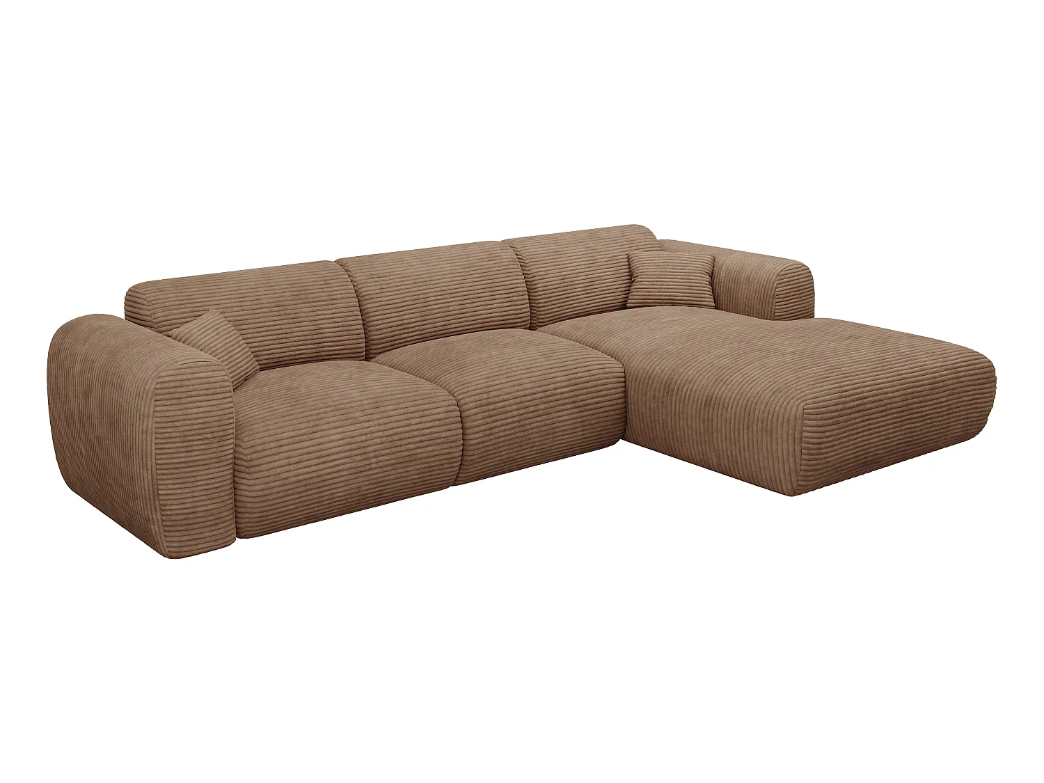 Grand canapé d'angle droit convertible express en velours côtelé taupe - Matelas 13 cm mémoire de forme POGNI