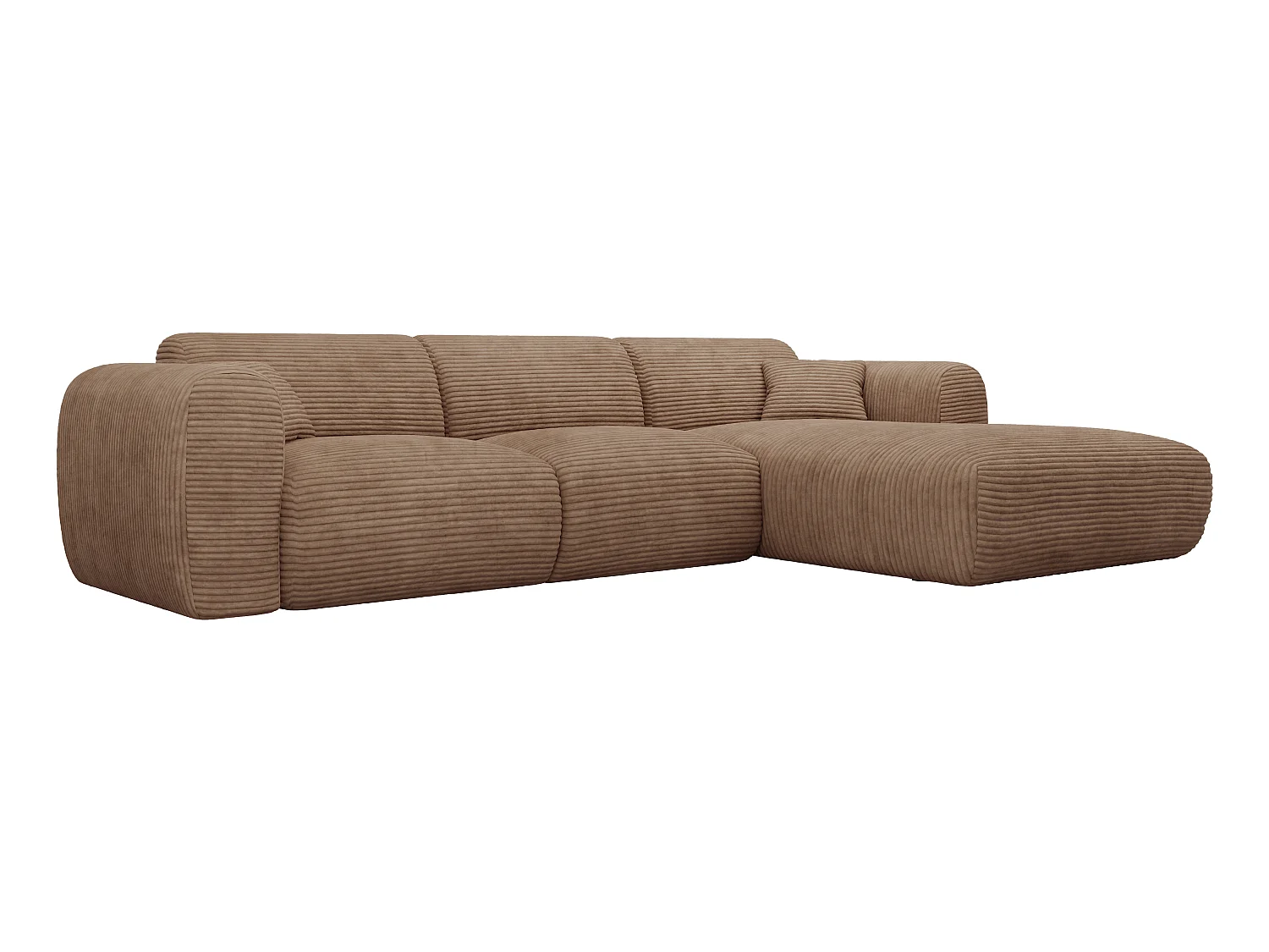 Grand canapé d'angle droit convertible express en velours côtelé taupe - Matelas 13 cm mémoire de forme POGNI