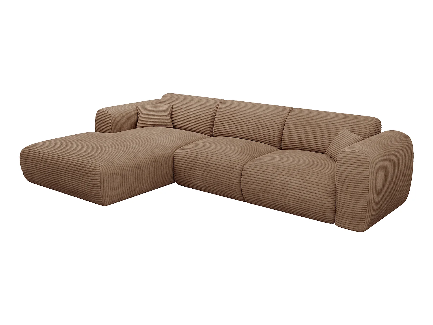 Grand canapé d'angle gauche convertible express en velours côtelé taupe - Matelas 13 cm mémoire de forme POGNI