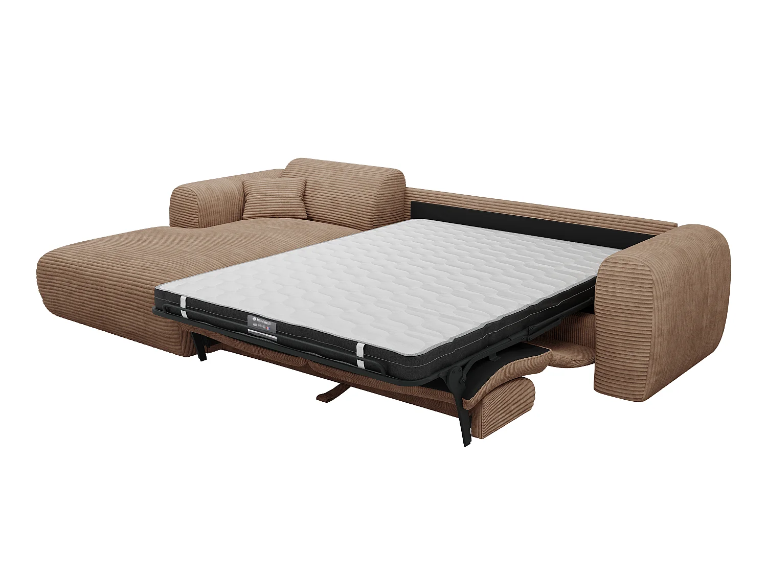 Grand canapé d'angle gauche convertible express en velours côtelé taupe - Matelas 13 cm mémoire de forme POGNI
