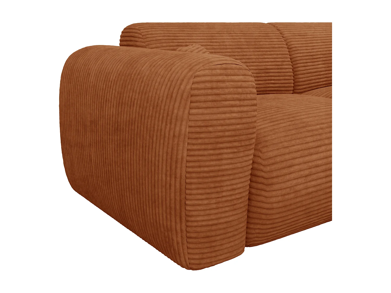 Grand canapé d'angle droit convertible express en velours côtelé terracotta - Matelas 13 cm mémoire de forme POGNI