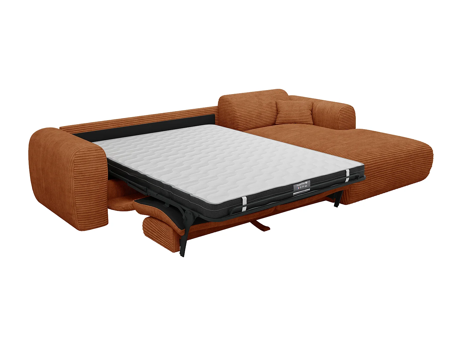Grand canapé d'angle droit convertible express en velours côtelé terracotta - Matelas 13 cm mémoire de forme POGNI