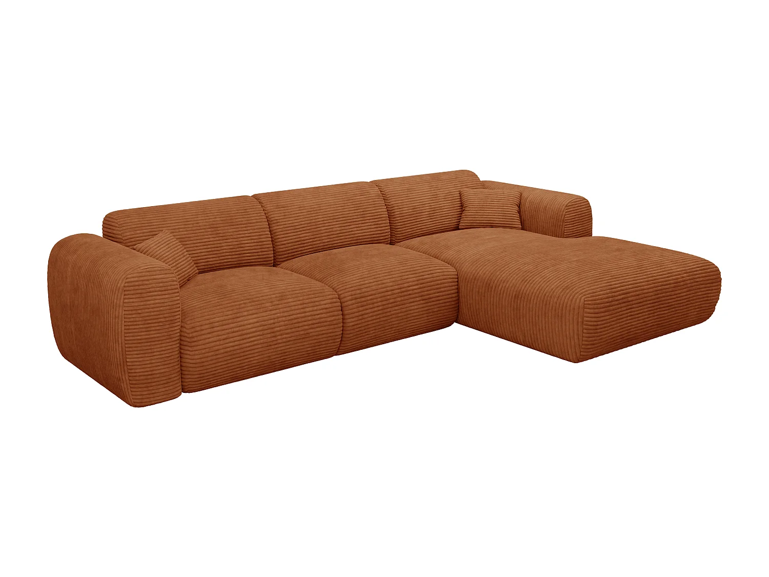 Grand canapé d'angle droit convertible express en velours côtelé terracotta - Matelas 13 cm mémoire de forme POGNI