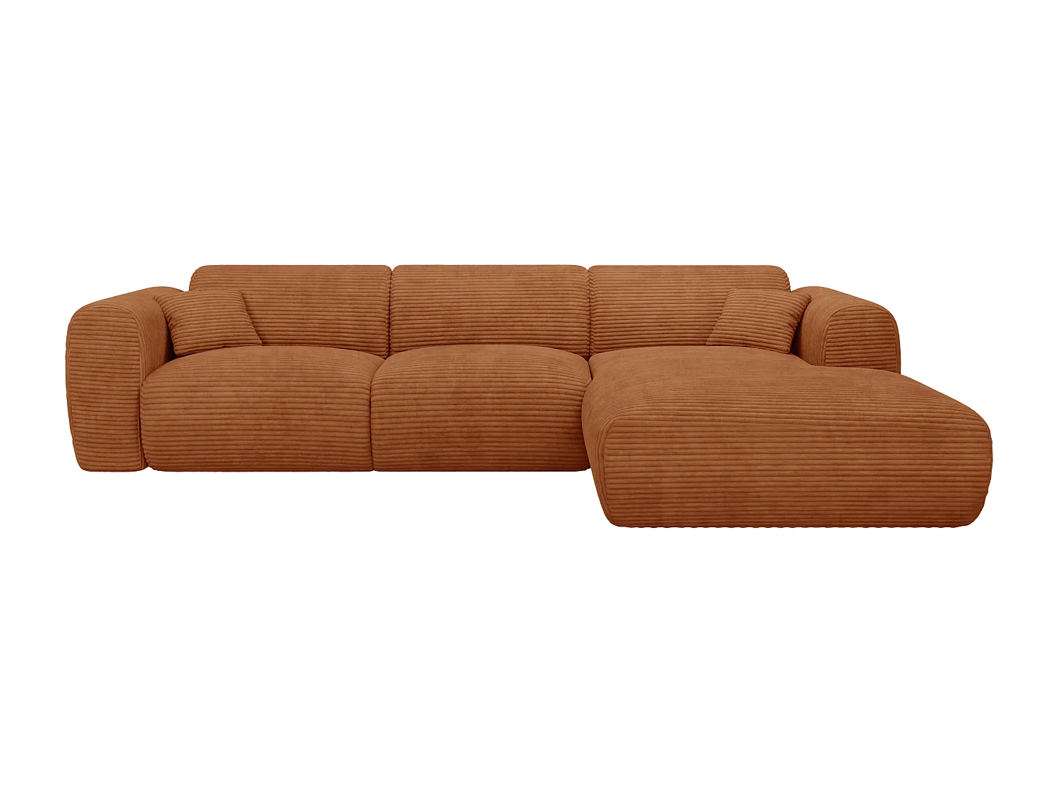 Grand canapé d'angle droit convertible express en velours côtelé terracotta - Matelas 13 cm mémoire de forme POGNI
