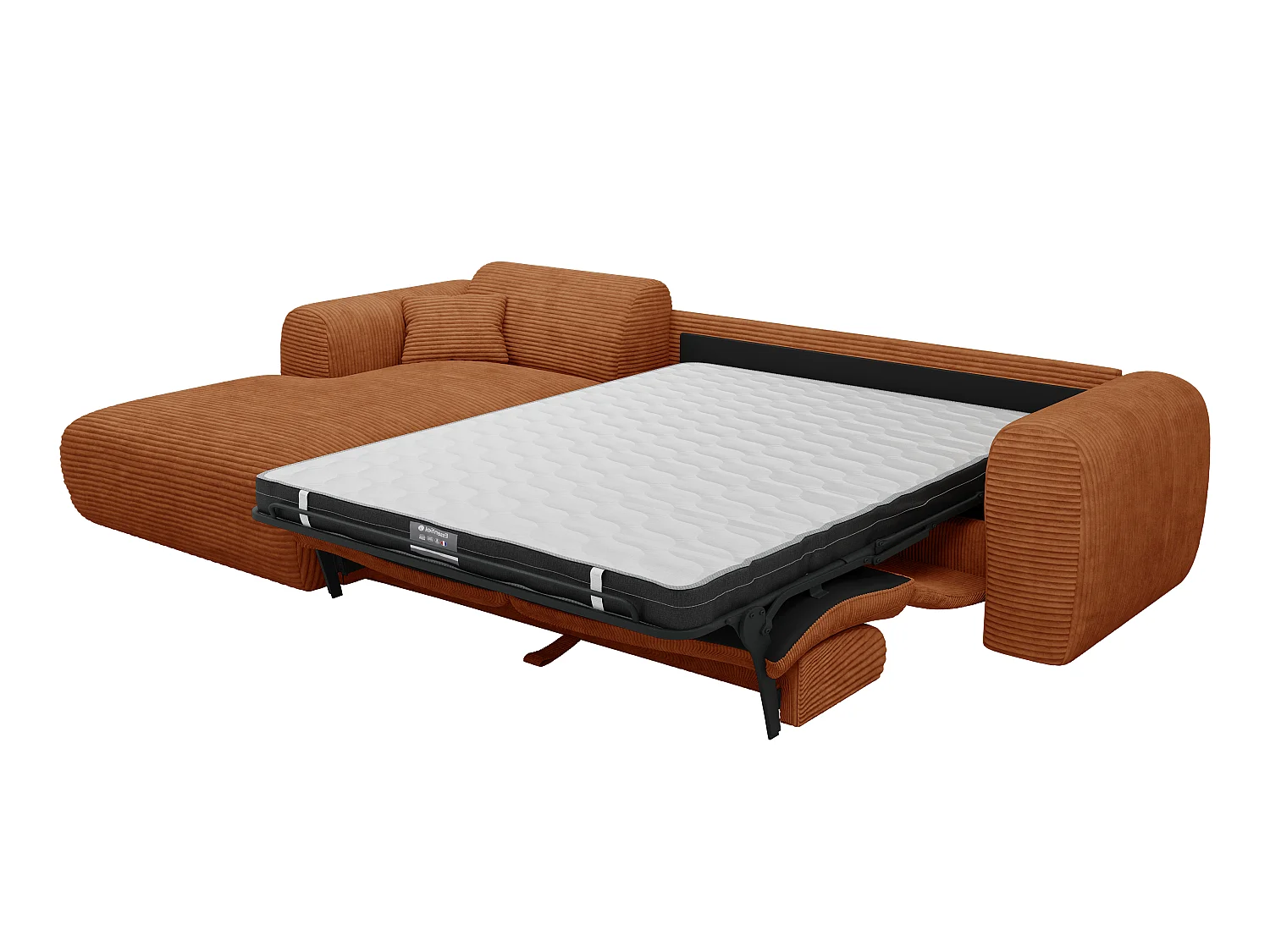 Grand canapé d'angle gauche convertible express en velours côtelé terracotta - Matelas 13 cm mémoire de forme POGNI