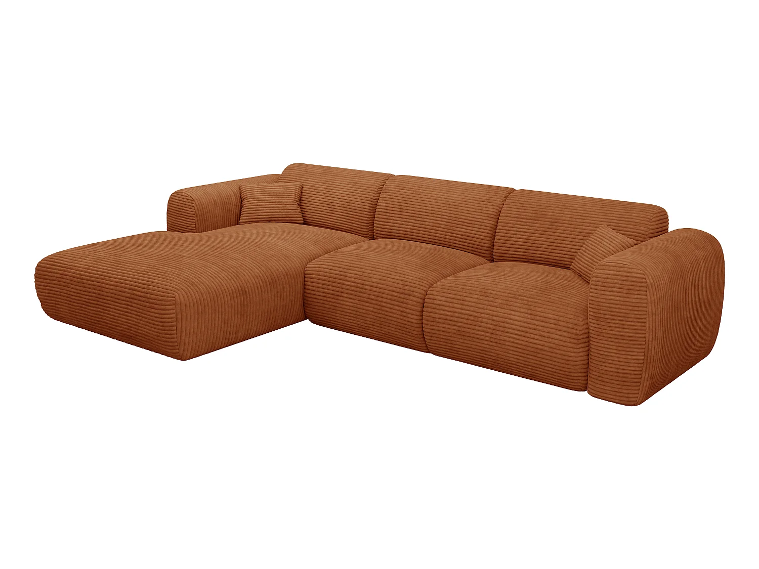 Grand canapé d'angle gauche convertible express en velours côtelé terracotta - Matelas 13 cm mémoire de forme POGNI