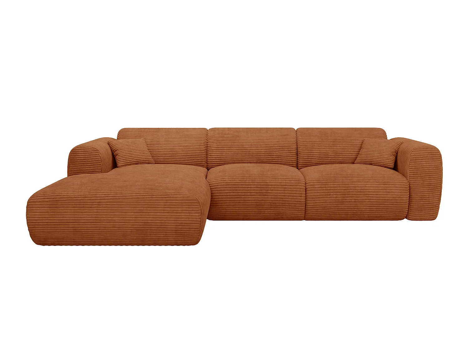 Grand canapé d'angle gauche convertible express en velours côtelé terracotta - Matelas 13 cm mémoire de forme POGNI