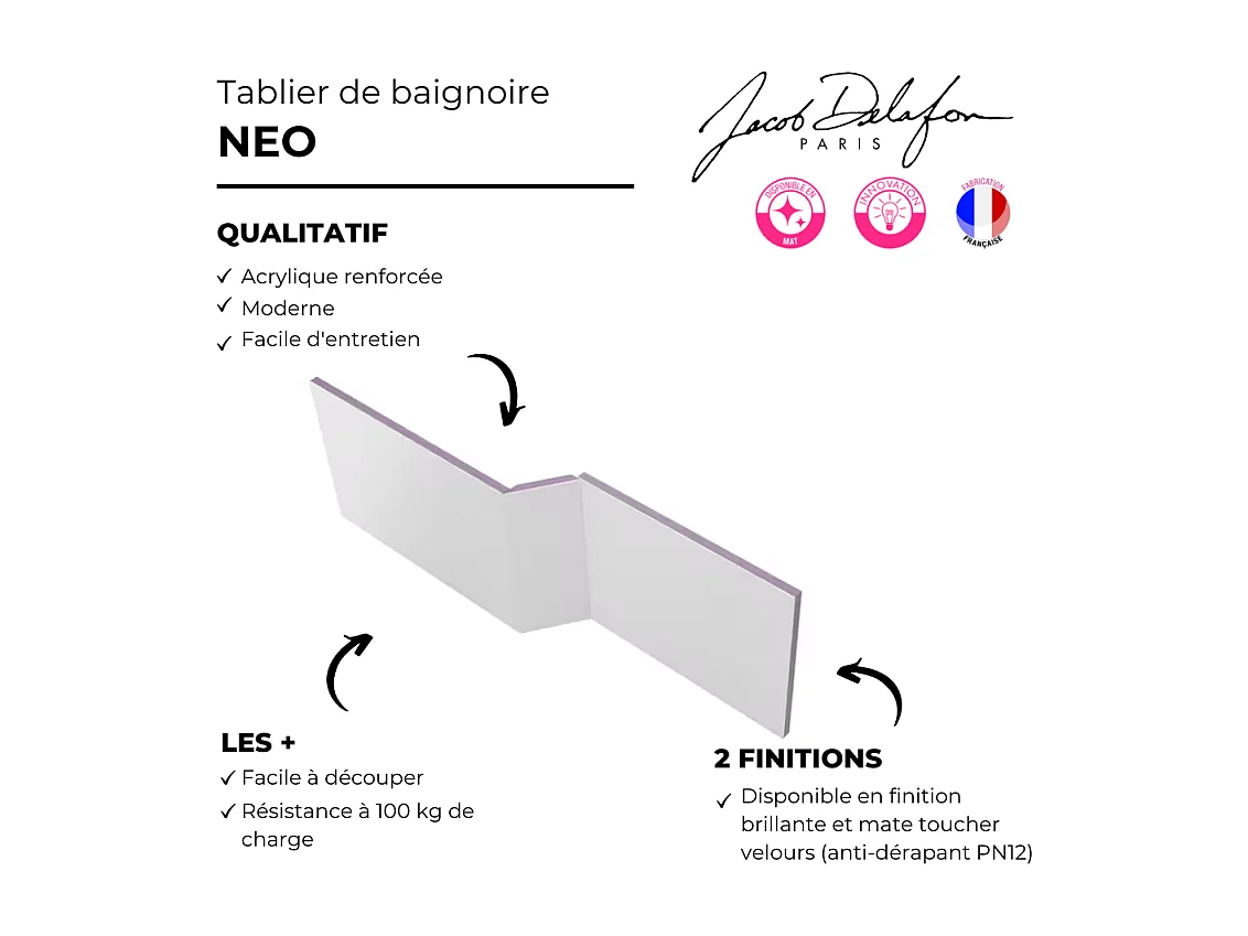 Tablier pour baignoire JACOB DELAFON Neo installation en angle