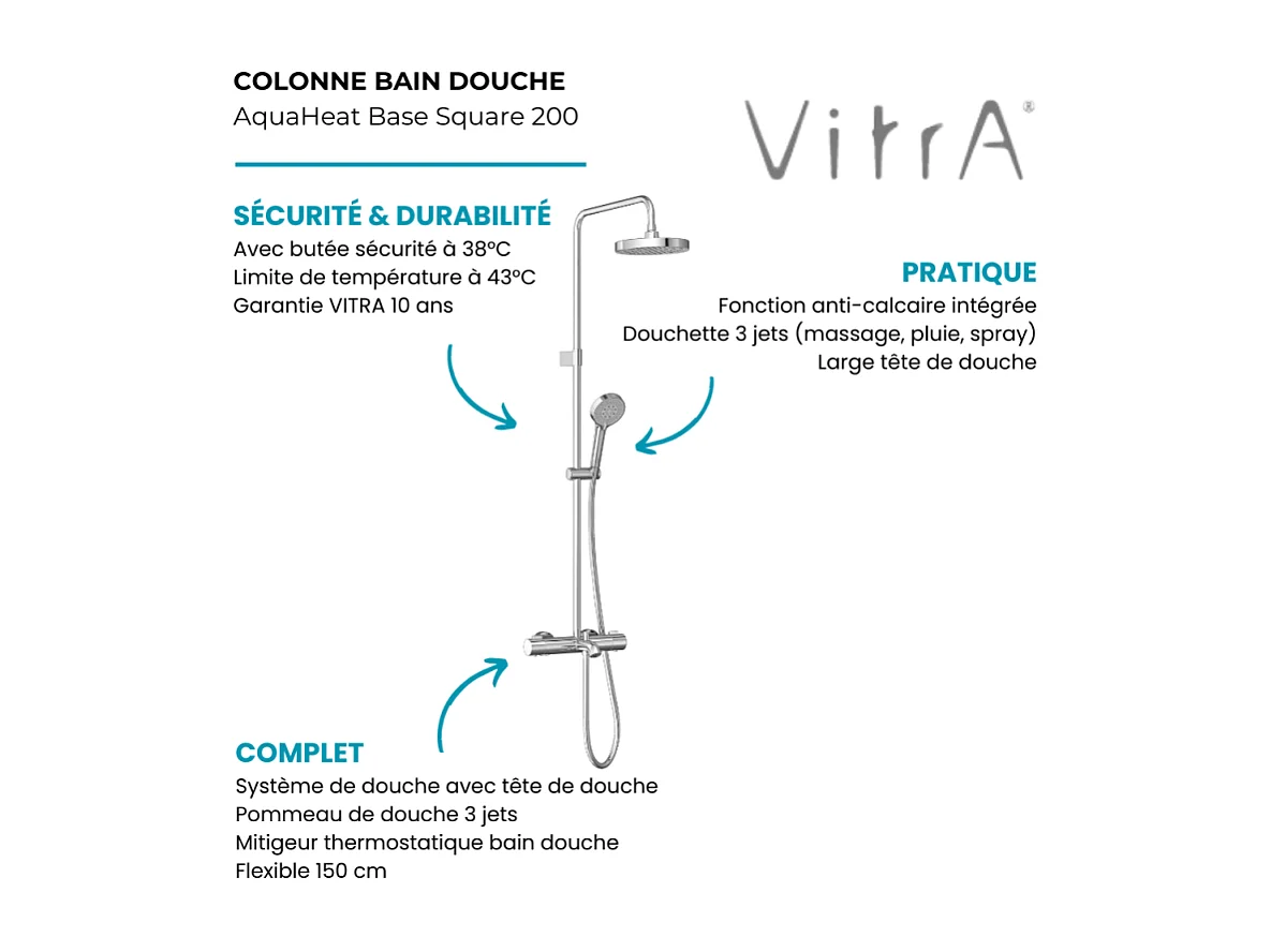 Colonne bain douche thermostatique VitrA Aquaheat Joy 220