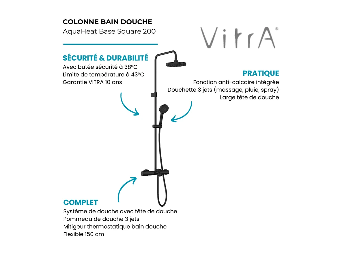 Colonne bain douche thermostatique VitrA Aquaheat Joy 220