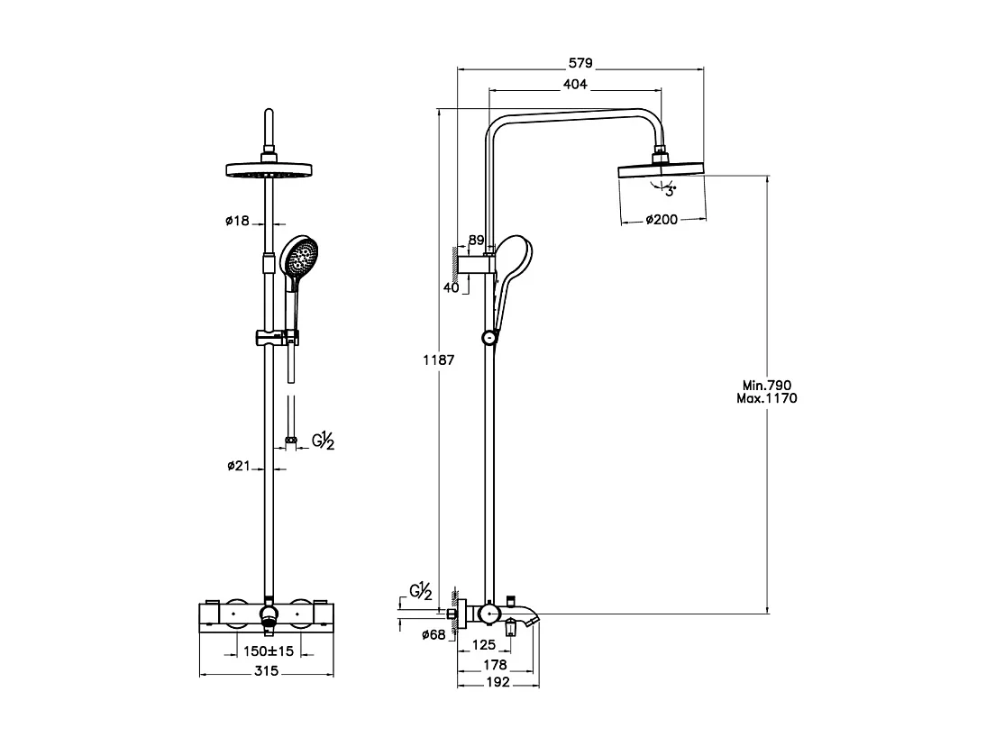 Colonne bain douche thermostatique VitrA Aquaheat Joy 220