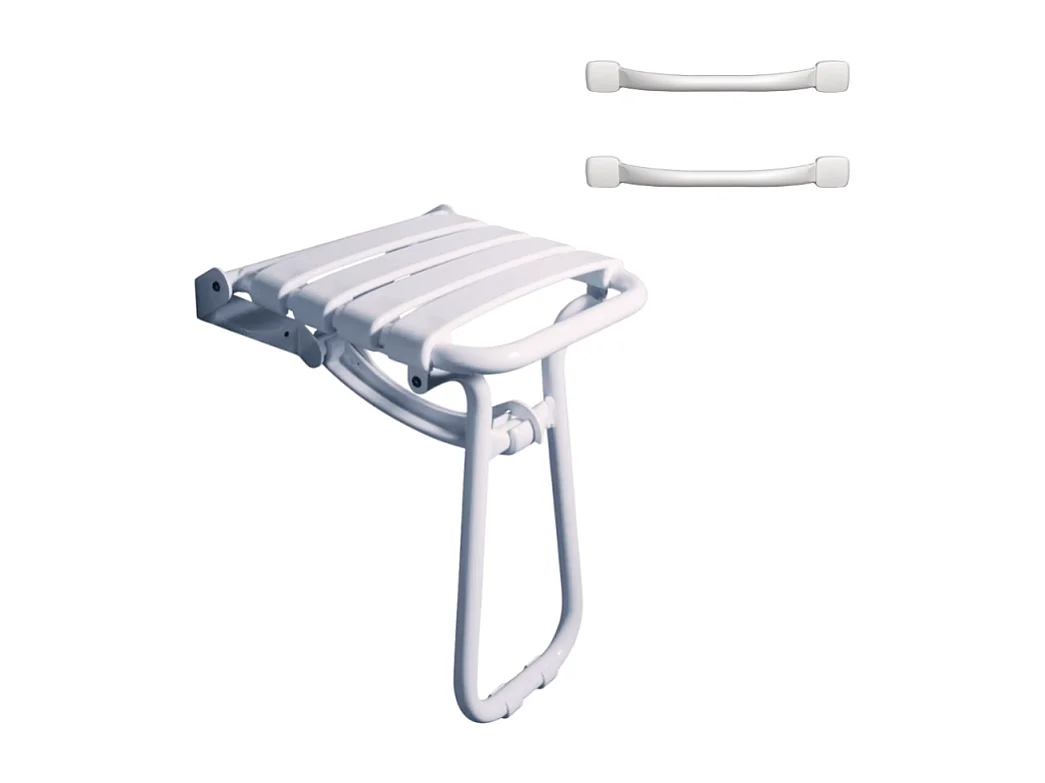 Pack avec siège de douche PMR PELLET escamotable blanc brillant + 2 barres d'appui 42,5 cm