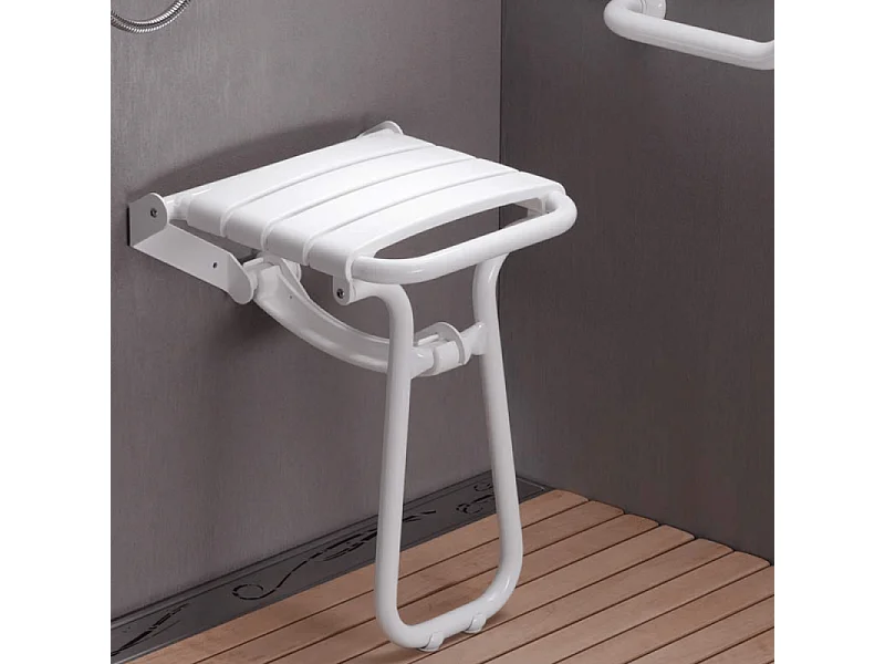 Pack avec siège de douche PMR PELLET escamotable blanc brillant + 2 barres d'appui 42,5 cm