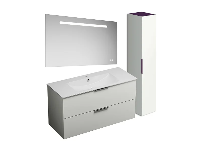 Meuble vasque 120 cm BURGBAD Olena blanc brillant + miroir + colonne