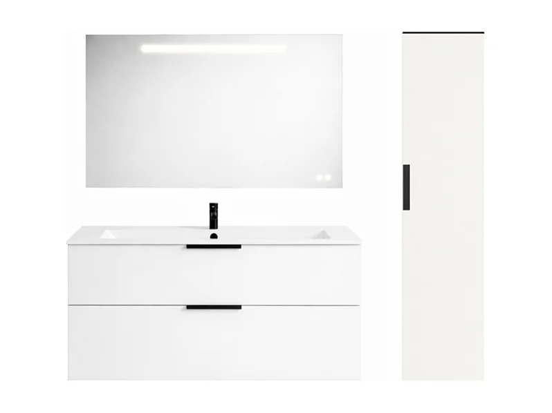 Pack meuble simple vasque BURGBAD Olena + miroir + colonne