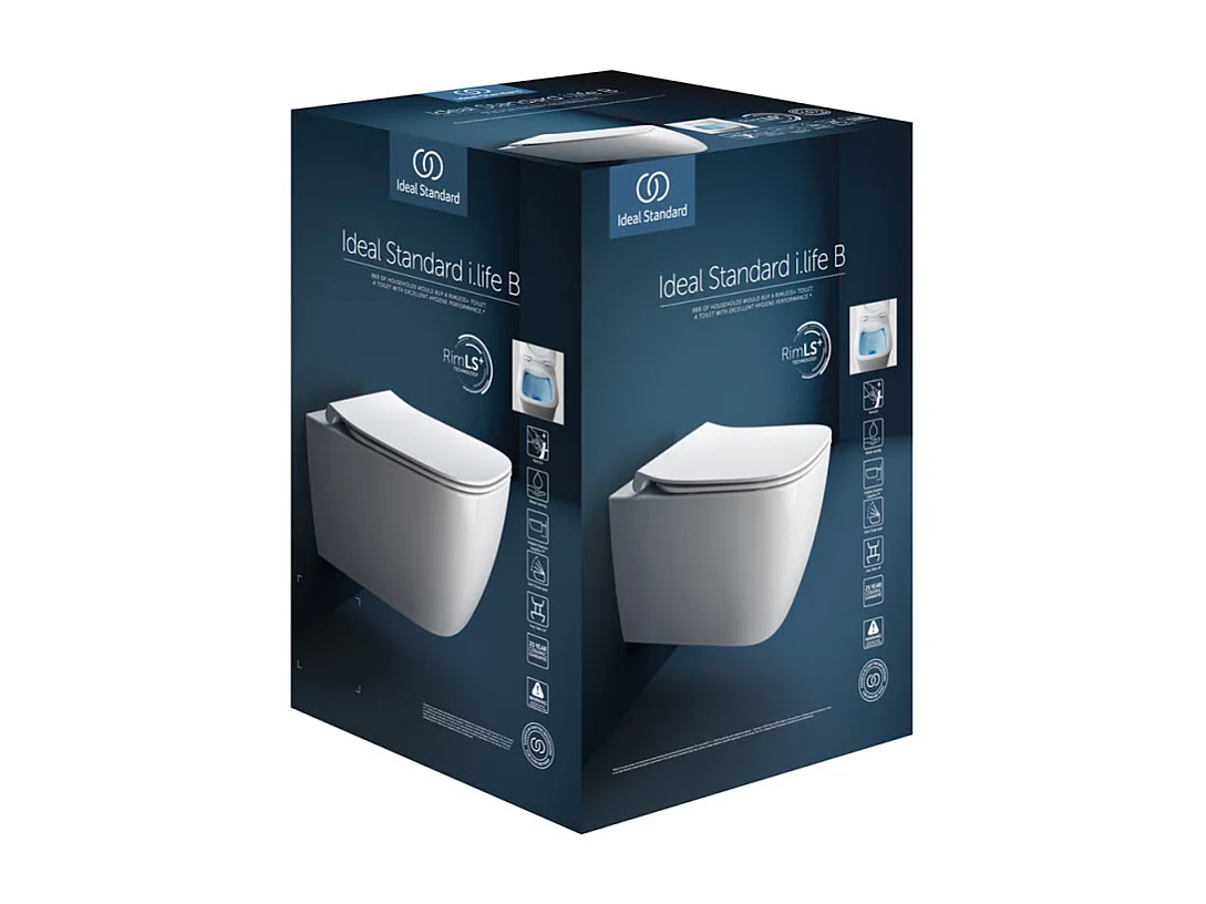 WC suspendu sans bride IDEAL STANDARD I.Life B RimLS+ avec abattant frein de chute