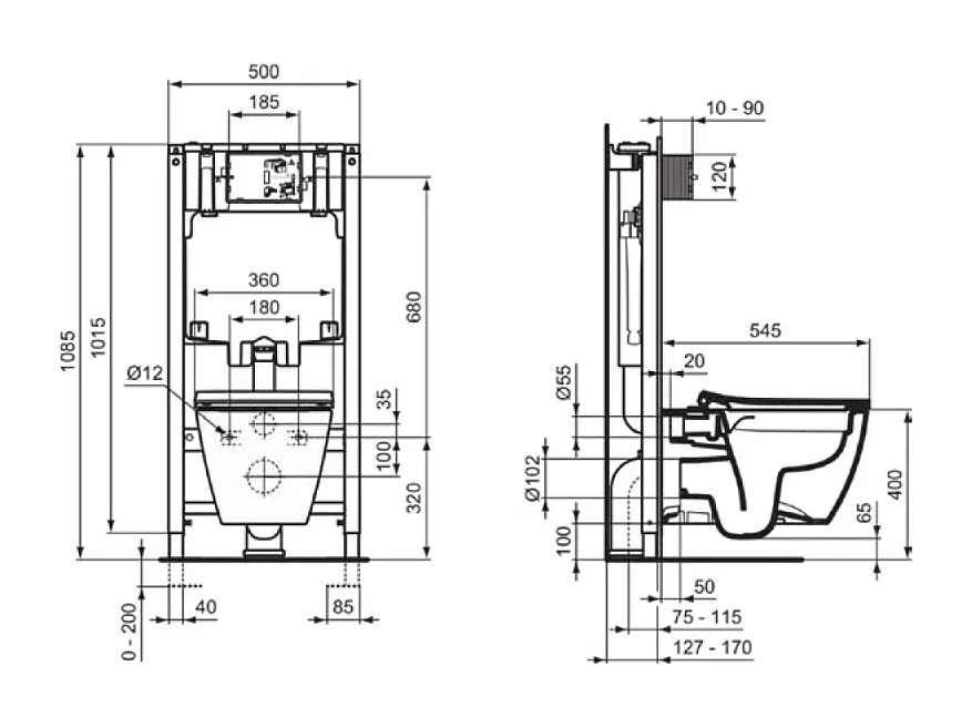 WC suspendu sans bride IDEAL STANDARD I.Life B RimLS+ avec abattant frein de chute