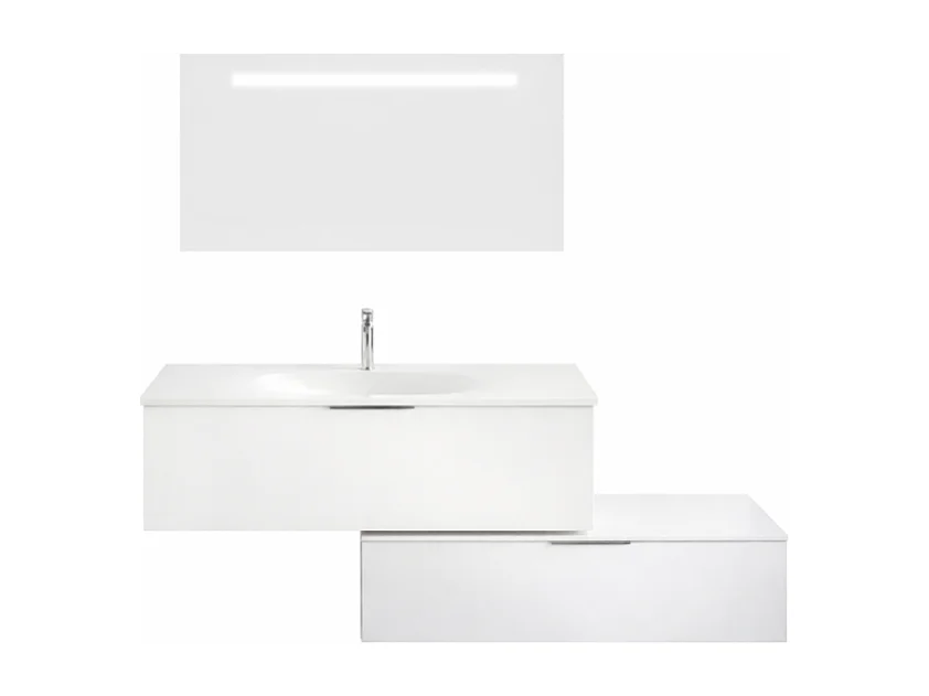 Meuble vasque 120 cm BURGBAD Olena en décalé blanc brillant + miroir