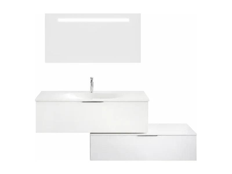 Meuble vasque 120 cm BURGBAD Olena en décaler blanc brillant + miroir