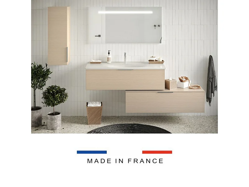 Meuble vasque 120 cm BURGBAD Olena en décaler chêne clair + miroir