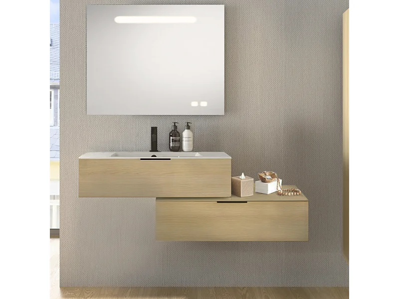 Meuble vasque 120 cm BURGBAD Olena en décaler chêne clair + miroir