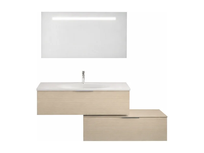 Meuble vasque 120 cm BURGBAD Olena en décaler chêne clair + miroir