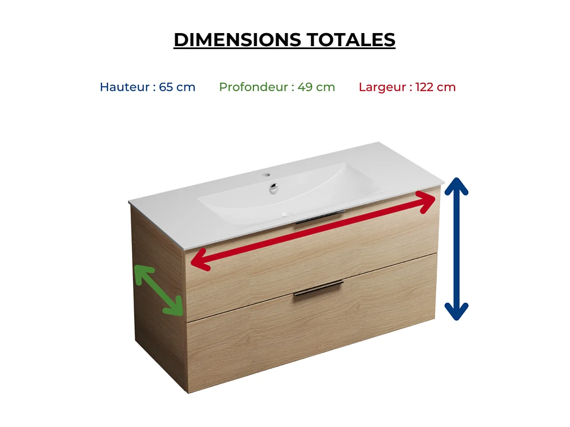 Meuble vasque 120 cm BURGBAD Olena chêne clair + miroir + colonne de salle de bain