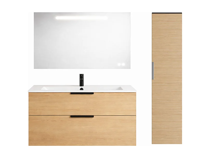 Pack meuble simple vasque BURGBAD Olena + miroir + colonne