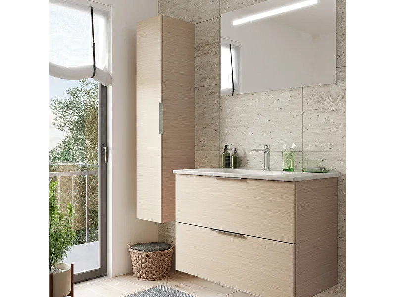 Pack meuble simple vasque BURGBAD Olena + miroir + colonne
