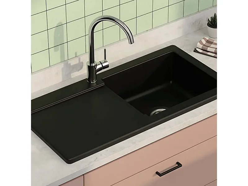 Evier 1 cuve avec égouttoir et vidage manuel VITRA Arkitekt noir mat
