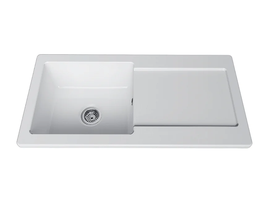 Evier 1 cuve avec égouttoir et vidage manuel VITRA Arkitekt blanc