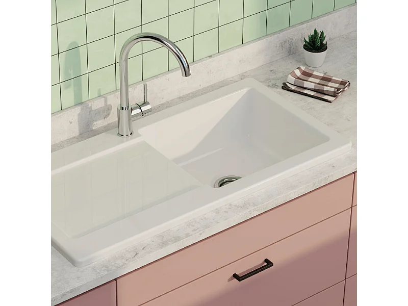 Evier 1 cuve avec égouttoir et vidage manuel VITRA Arkitekt blanc