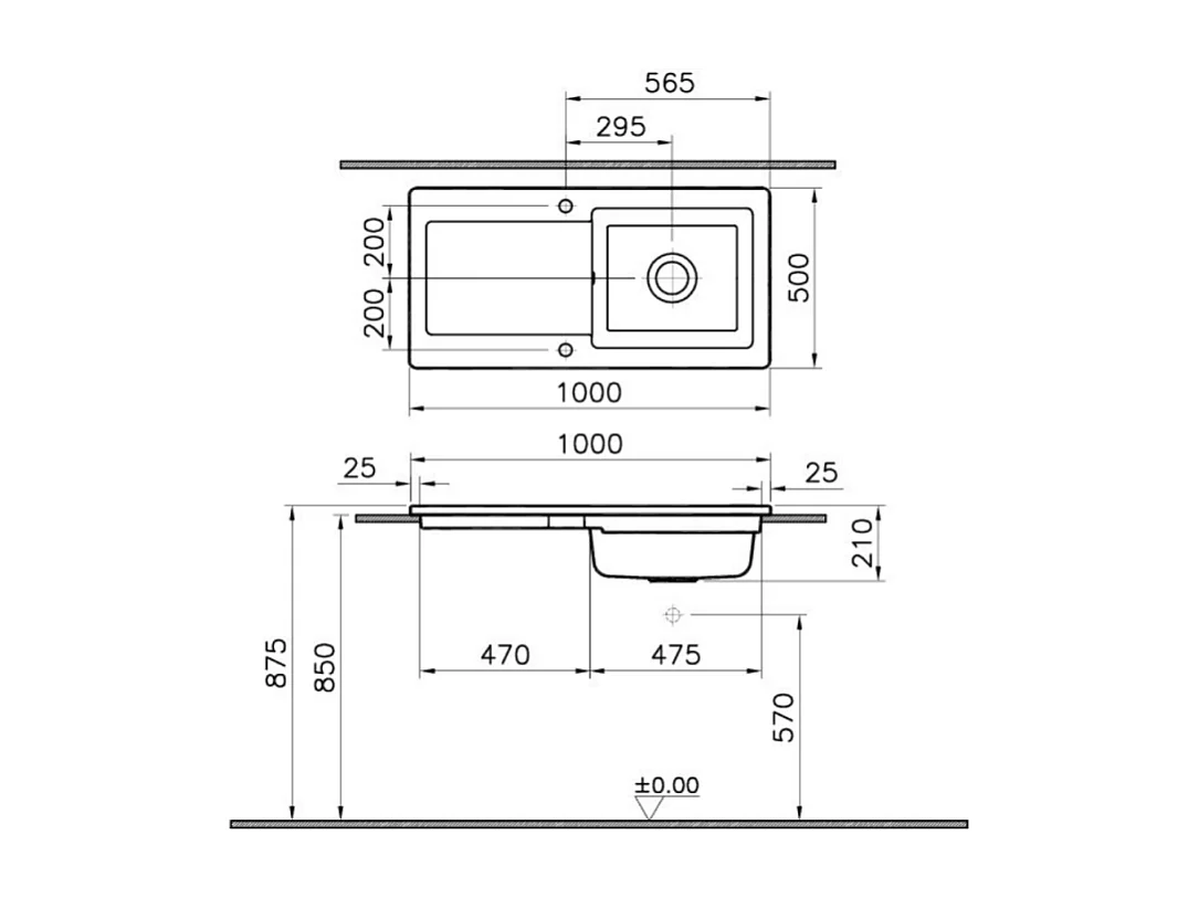 Evier 1 cuve avec égouttoir et vidage manuel VITRA Arkitekt blanc