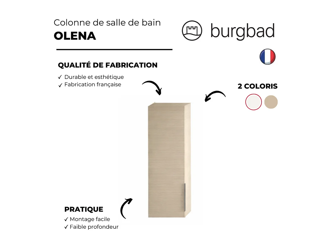 Colonne de salle de bain BURGBAD Olena chêne clair faible profondeur