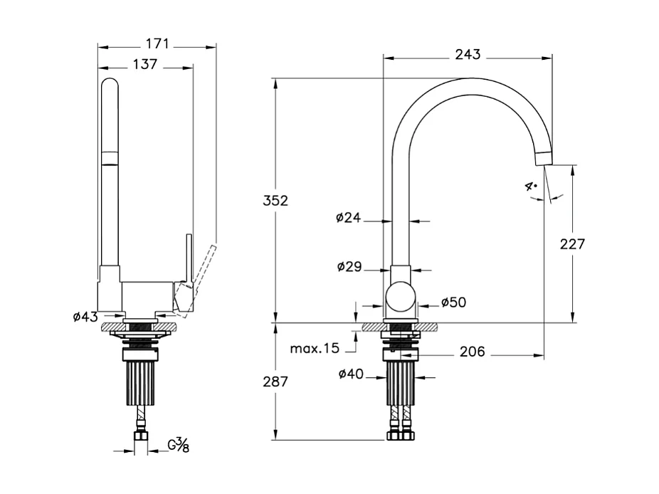 Robinet cuisine rabattable VITRA Masterline chromé