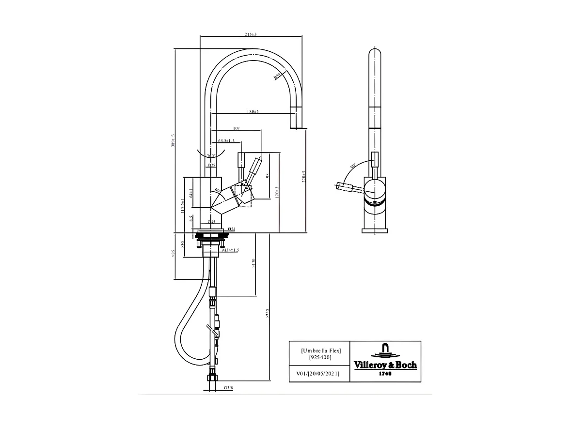 Robinet cuisine VILLEROY ET BOCH Umbrella flex noir mat